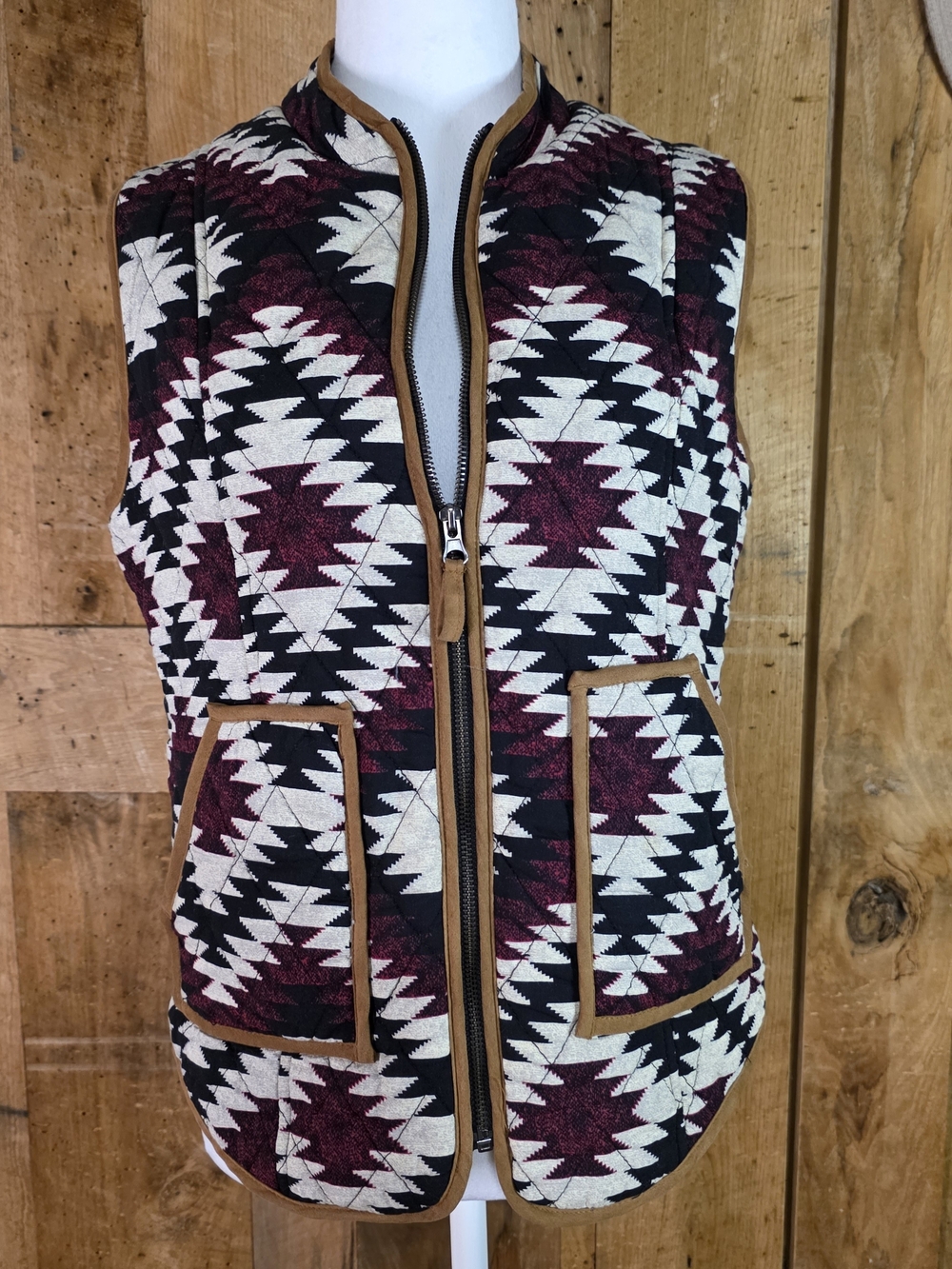 Entro Southwestern Aztec Quilted Vest Size S Western Boho Zip Front